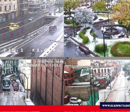 Granizo y lluvia en la capital A través de las cámaras de #VideovigilanciaECU911 se observa granizo en el diferentes sectores de #Quito. Foto/ Fuente: ECU911 on Twitter.